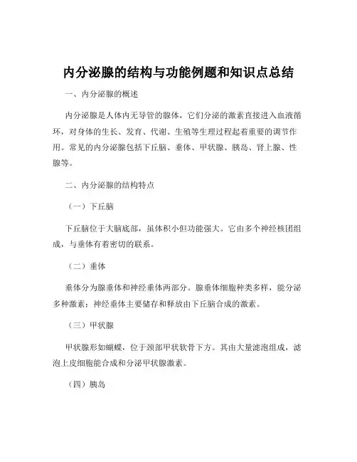 内分泌腺的结构与功能例题和知识点总结