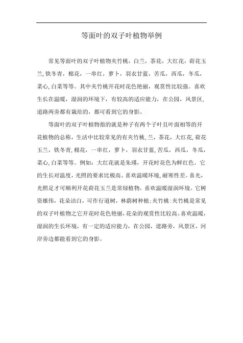 等面叶的双子叶植物举例