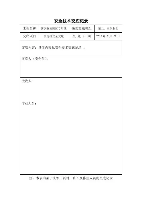安全技术交底签字表格