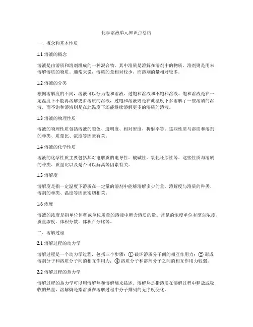 化学溶液单元知识点总结