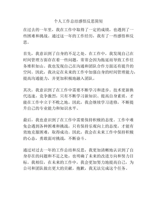 个人工作总结感悟反思简短