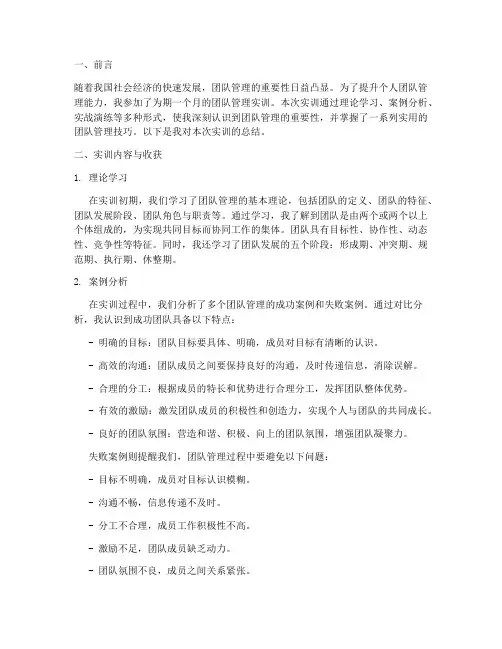 团队管理的实训总结报告