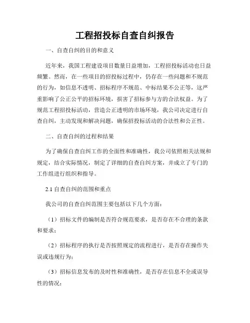 工程招投标自查自纠报告