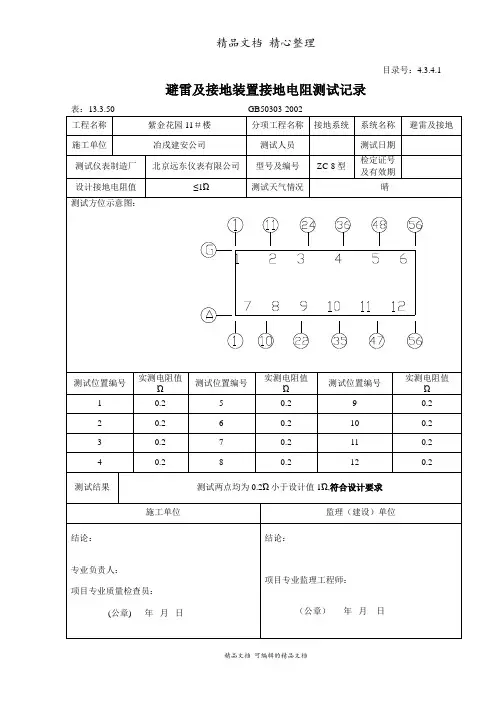 避雷及接地装置接地电阻测试记录