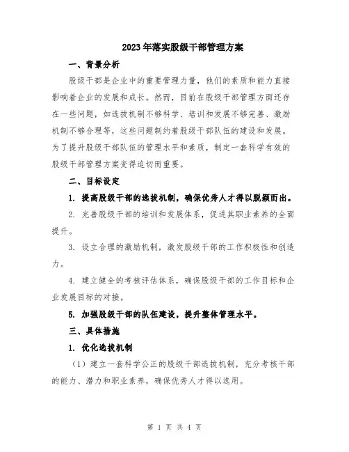2023年落实股级干部管理方案
