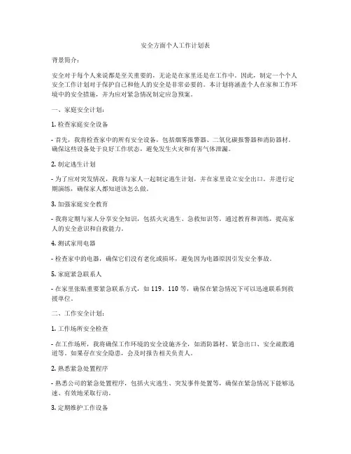 安全方面个人工作计划表