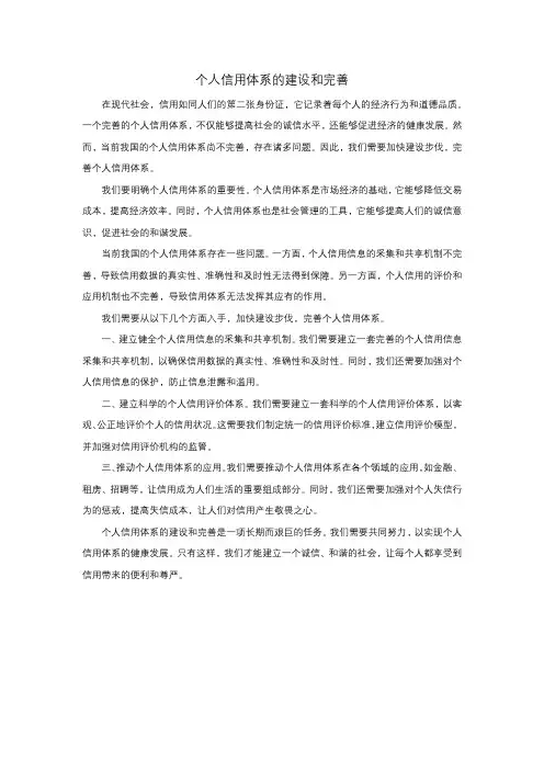 个人信用体系的建设和完善