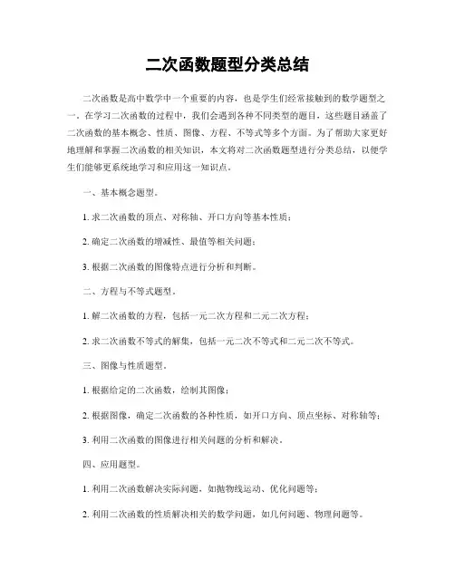 二次函数题型分类总结
