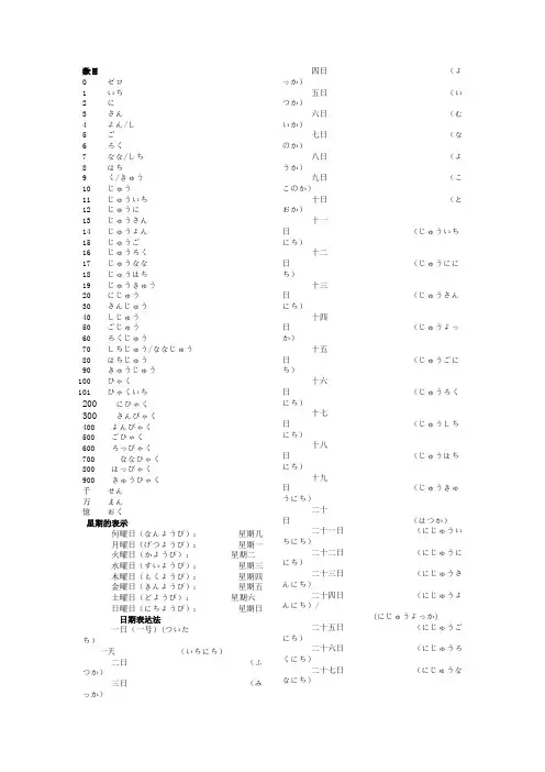 数字、日期。中日对照