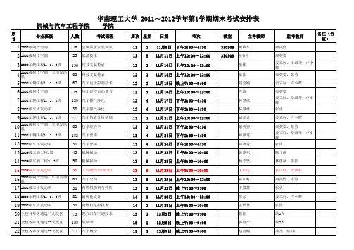 期末考试安排表--(按考试时间排序10.26)