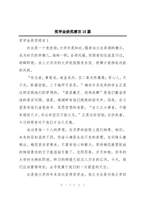奖学金获奖感言15篇