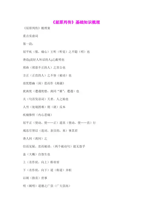 《屈原列传》基础知识梳理(含答案)