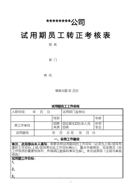 试用期员工转正考核表