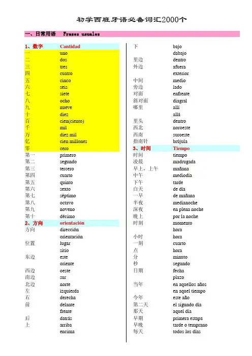 初学西班牙语必备词汇2000个(A4打印版)