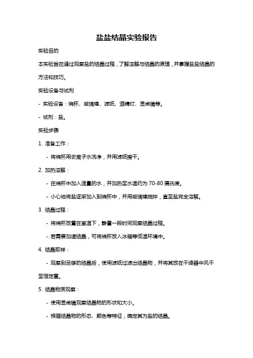 盐盐结晶实验报告