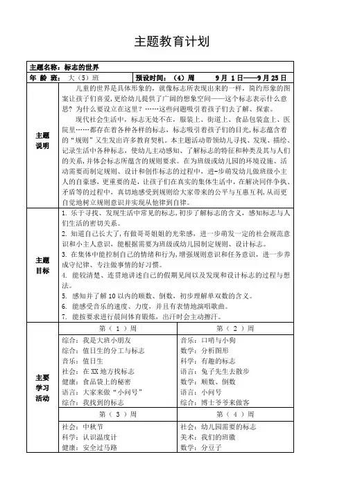 大班主题计划《标志的世界》