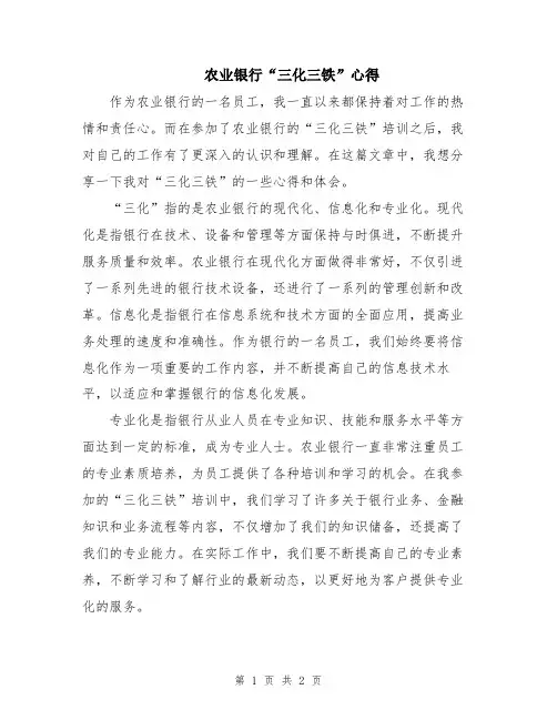 农业银行“三化三铁”心得