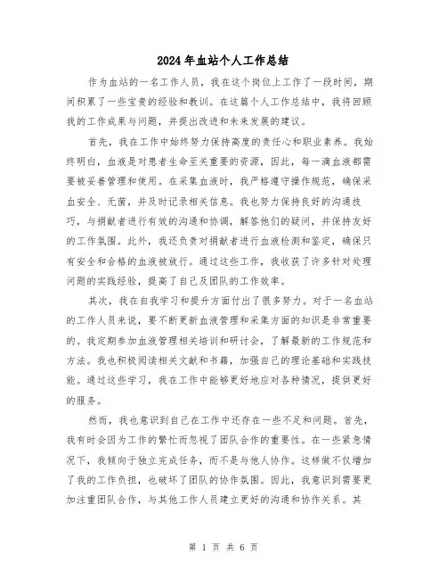 2024年血站个人工作总结(二篇)