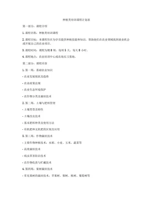 种植类培训课程计划表