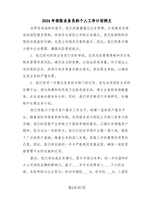 2024年保险业务员的个人工作计划例文（四篇）