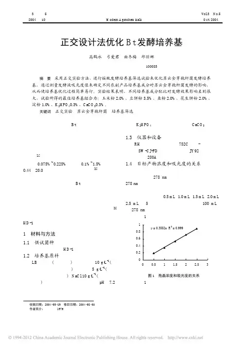 正交设计法优化Bt发酵培养基