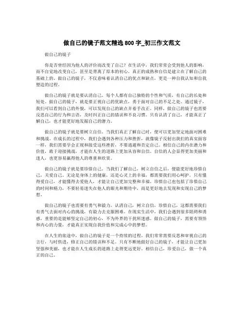 做自已的镜子范文精选800字_初三作文范文