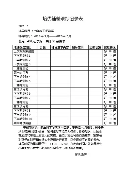 培优辅差跟踪记录表