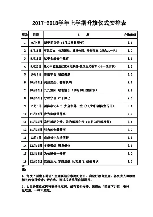 17-18第一学期升旗安排