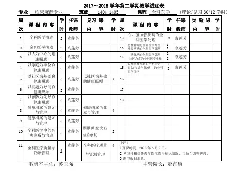 2017~2018学年第二学期教学进度表
