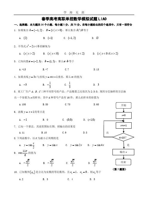春季高考高职单招数学模拟试题-(1)(2020年整理).doc