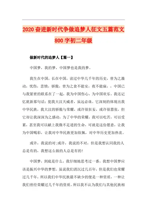 奋进新时代争做追梦人征文五篇范文800字初二年级