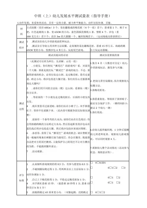 中班上幼儿发展水平测试量表指导手册