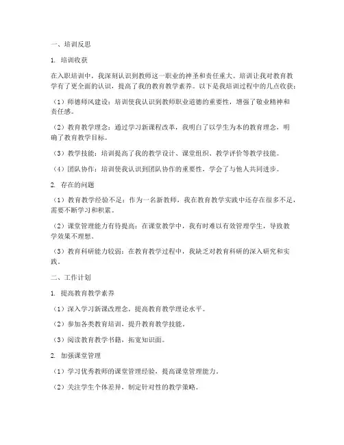 新教师入职培训反思及工作计划