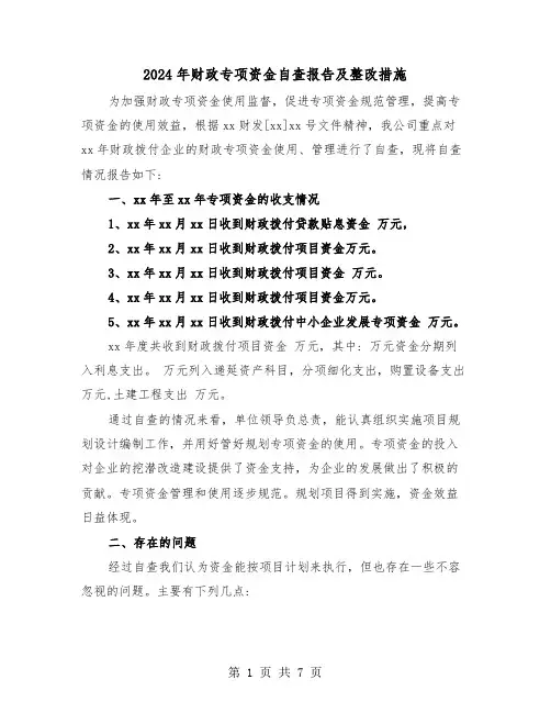 2024年财政专项资金自查报告及整改措施(三篇)