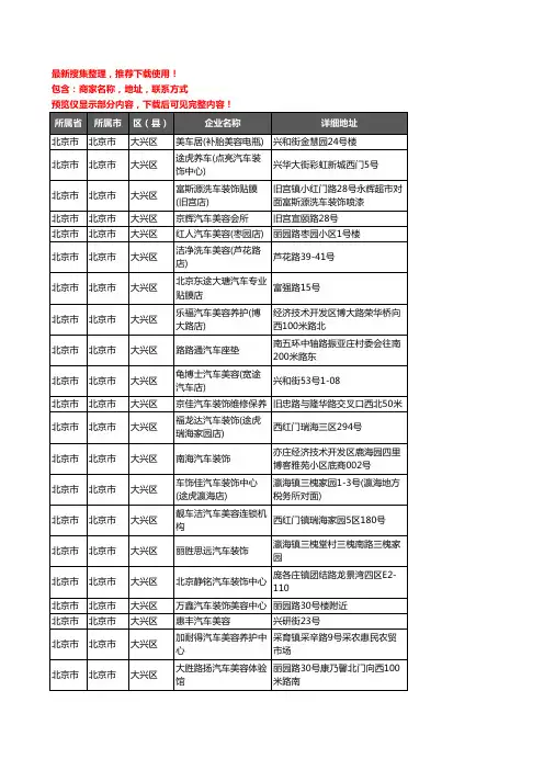 新版北京市北京市大兴区汽车装饰企业公司商家户名录单联系方式地址大全117家