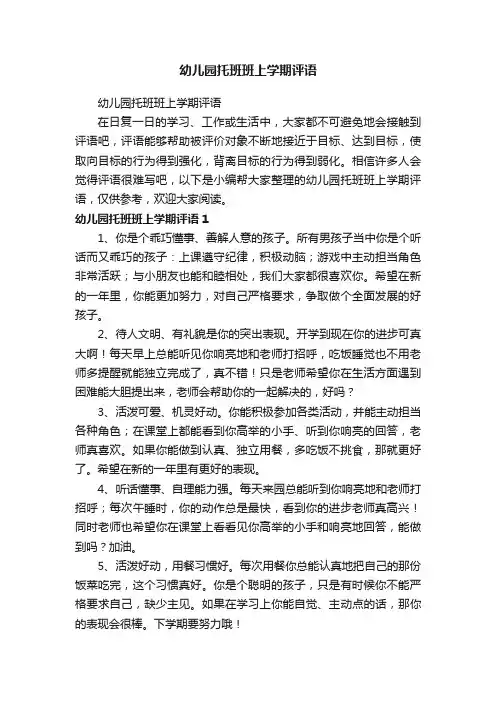 幼儿园托班班上学期评语