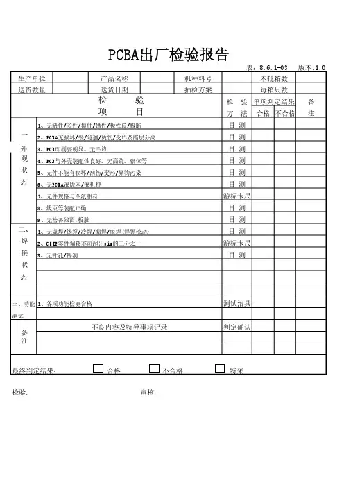 PCBA出厂检验报告