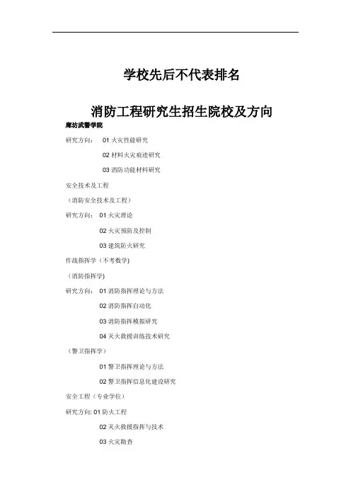 消防工程和安全工程研究生招生院校和方向