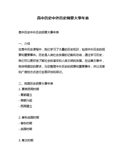 高中历史中外历史纲要大事年表