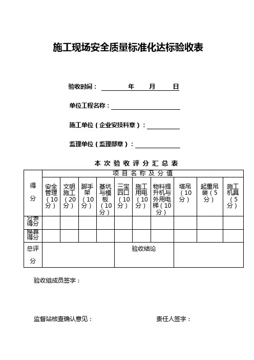 建筑工程安全质量标准化达标评分表