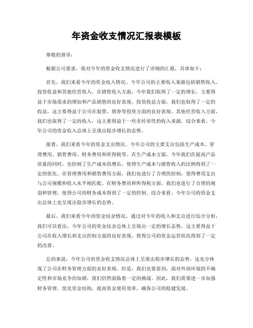 年资金收支情况汇报表模板
