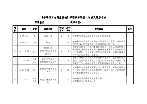 《普通钳工与测量基础》课程教学进度计划表及课后作业