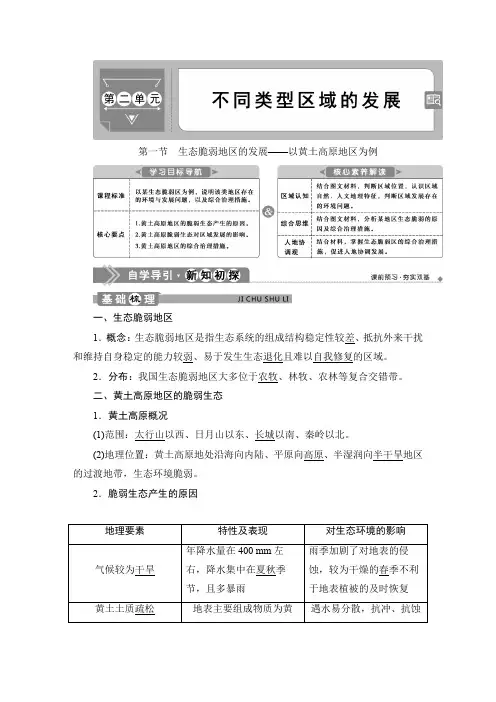 地理选择性必修二第一节 生态脆弱地区的发展——以黄土高原地区为例