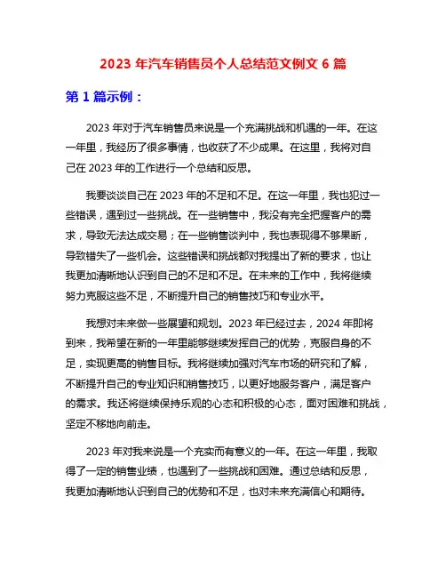 2023年汽车销售员个人总结范文例文6篇