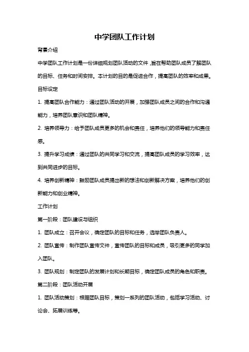 中学团队工作计划