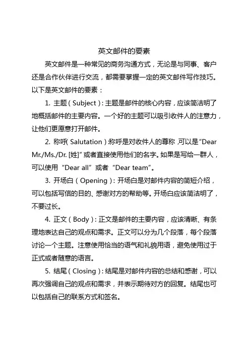 英文邮件的要素