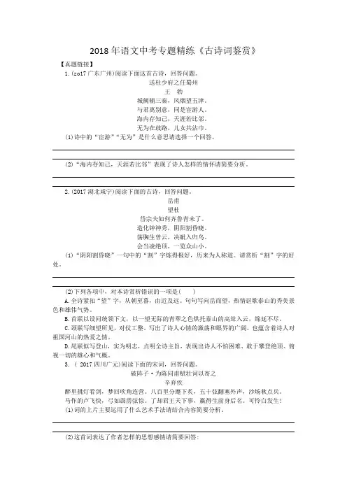 中考古诗词鉴赏精练有答案