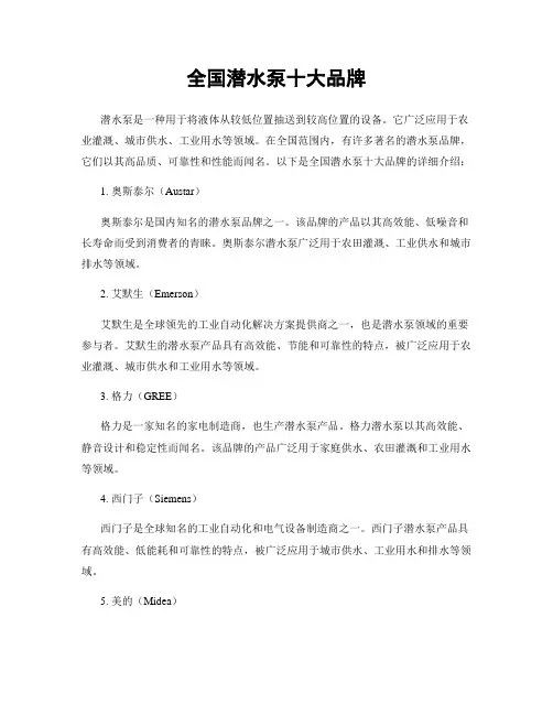 全国潜水泵十大品牌