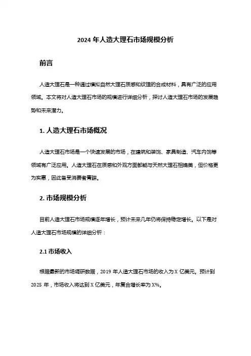 2024年人造大理石市场规模分析