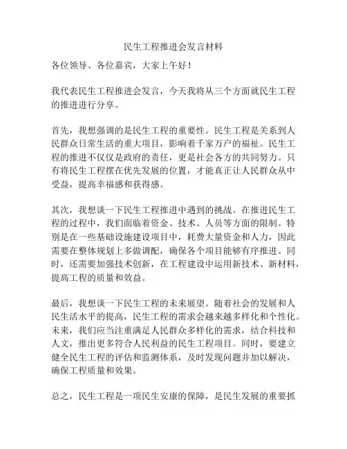 民生工程推进会发言材料